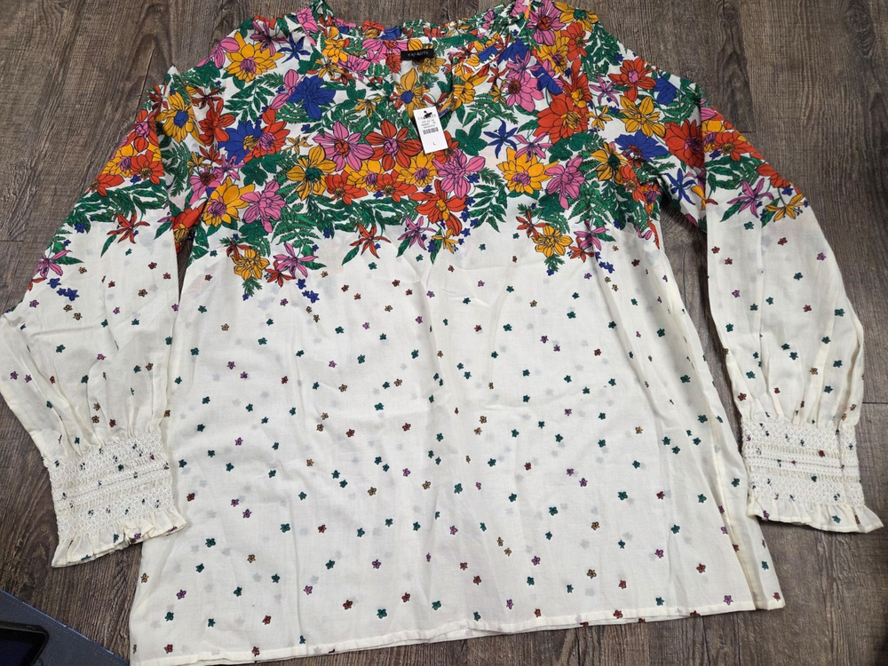 Talbot's NWT Long Sleeve Blouse V-Neck Ruffled Collar Fitted Sleeves Pullover L
